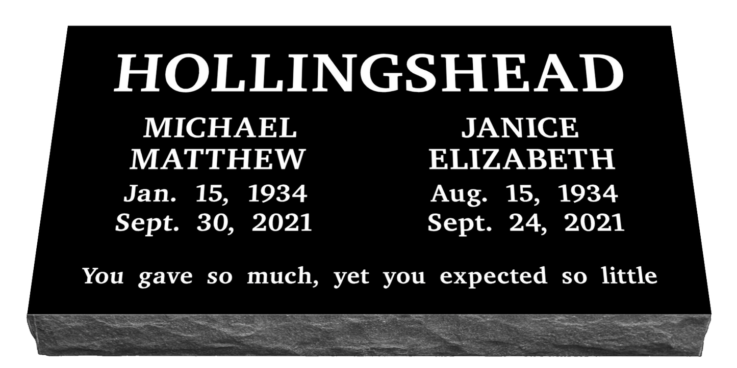 30" x 18" x 3" Double Flat Grave Marker 178 lbs DELIVERED IN 2 WEEKS