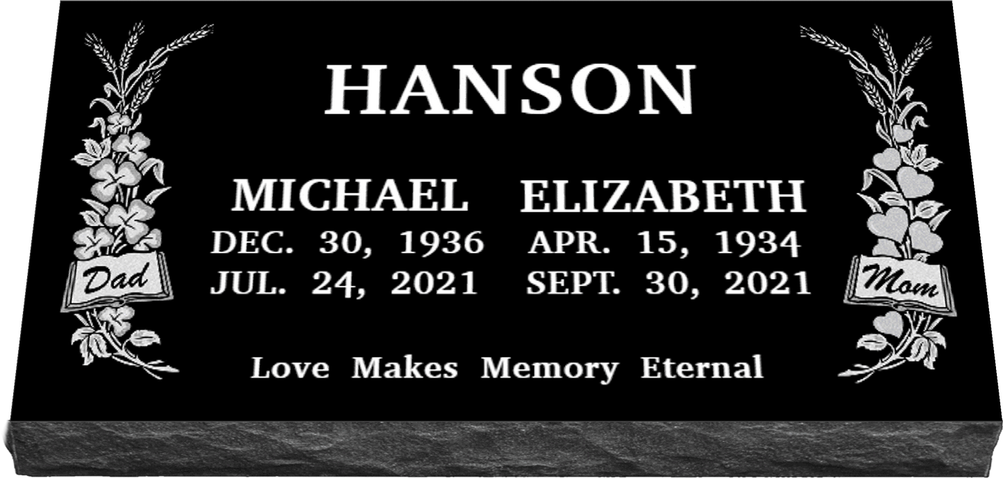 36" x 18" x 4" Double Flat Grave Marker 284 lbs DELIVERED IN 2 WEEKS