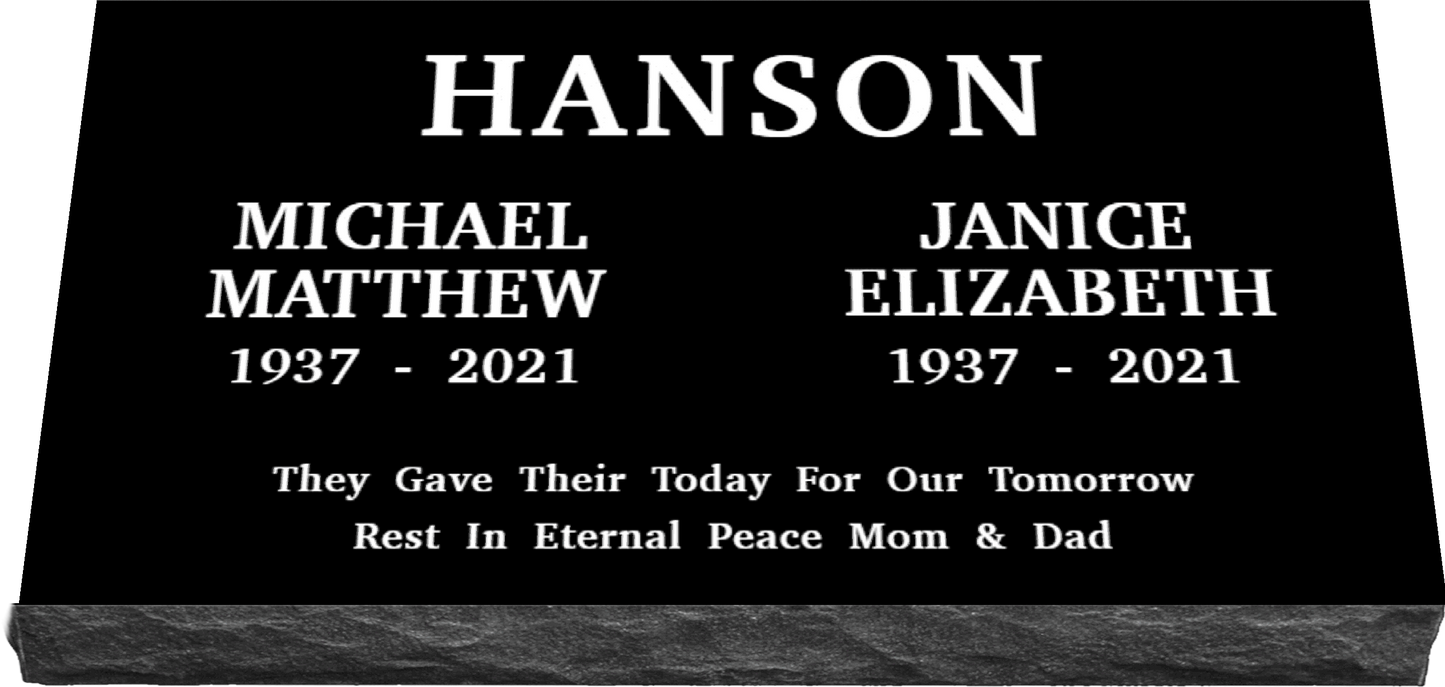 36" x 18" x 4" Double Flat Grave Marker 284 lbs DELIVERED IN 2 WEEKS